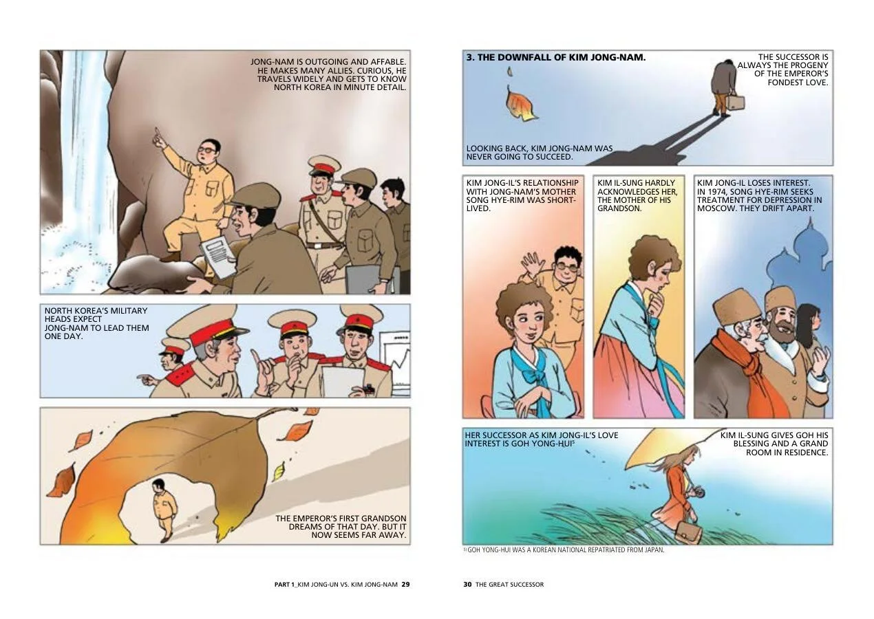 Graphic biography pages contrast Kim Jong-nam’s early prospects with the forces that displaced him.