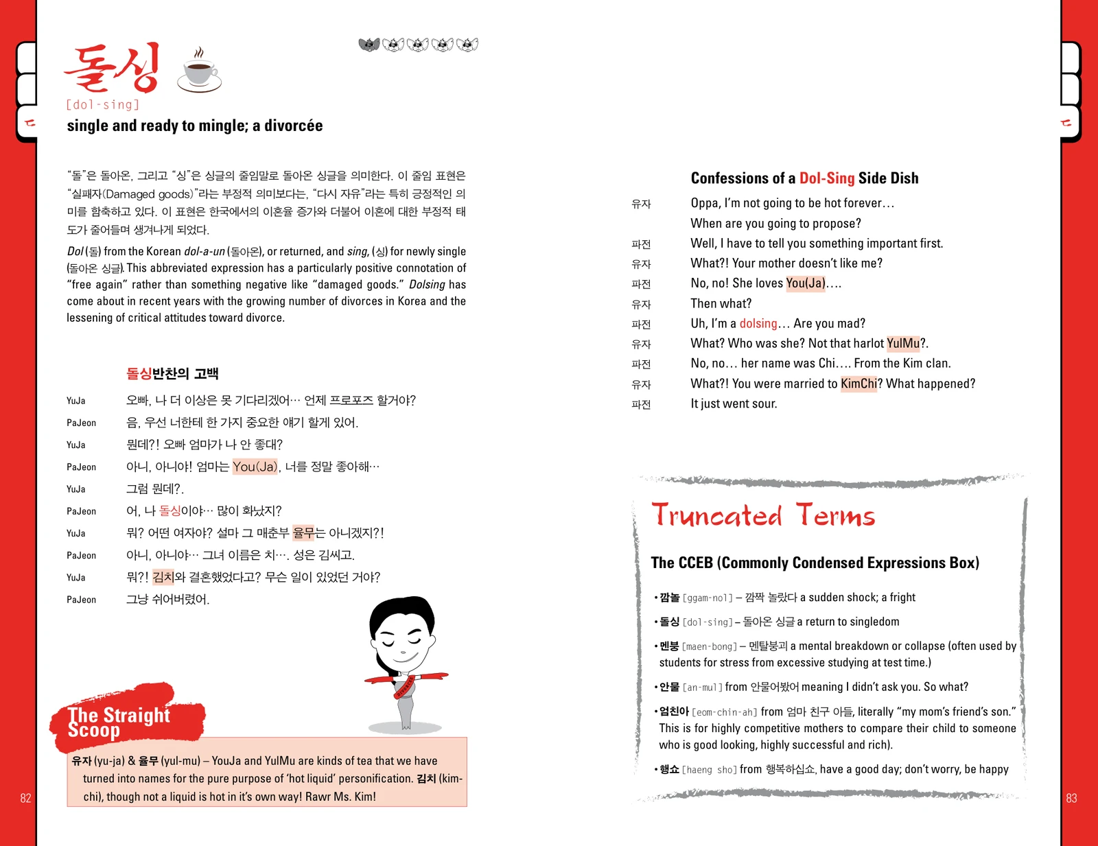 The dolsing entry explains a positive Korean term for being divorced and single again.