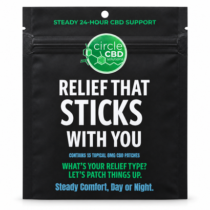 Circle CBD Relief Patch; actual pouch photograph (one pouch shown)