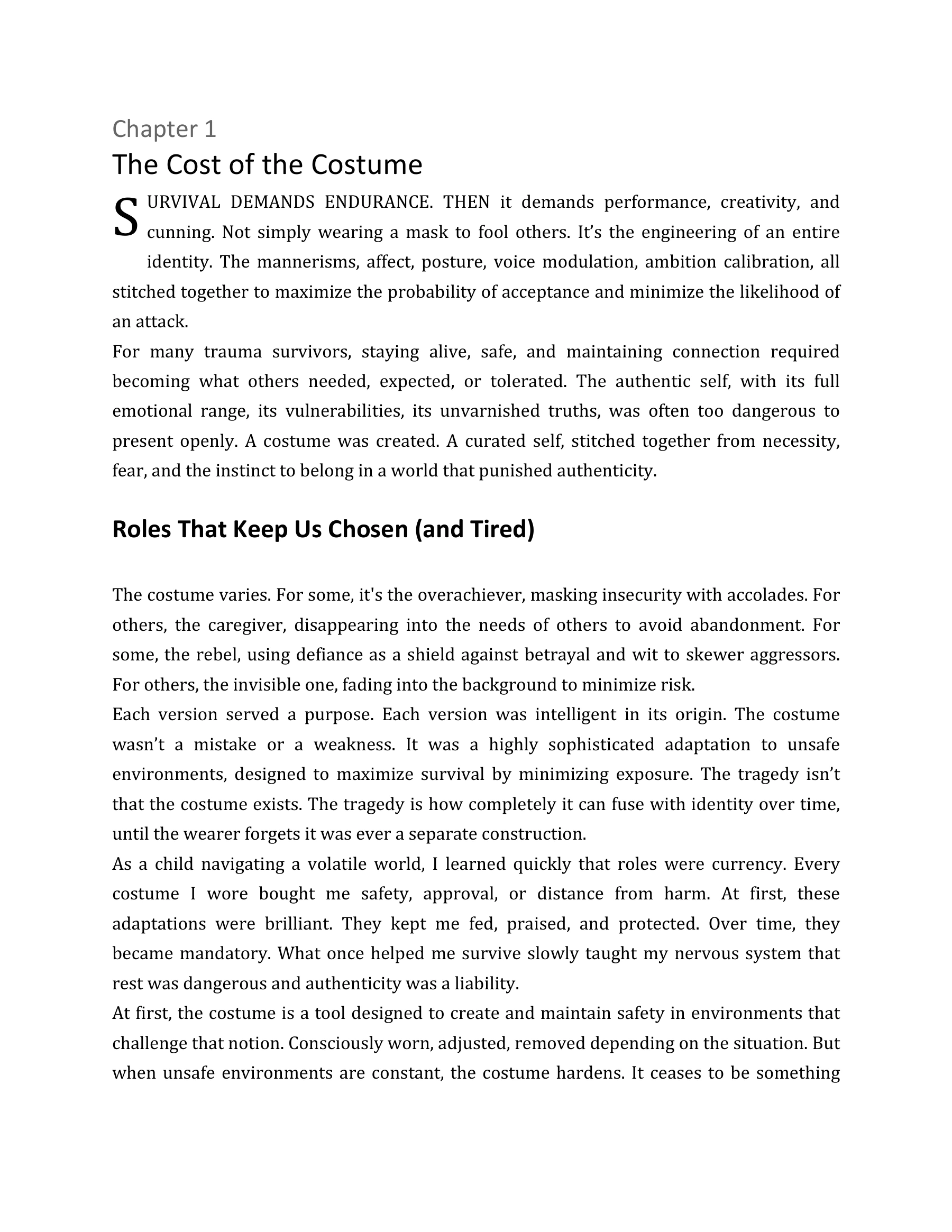 Chapter 1, The Cost of the Costume, from Journey from the Edge by Dr. Stephen Thompson. Single-page excerpt.