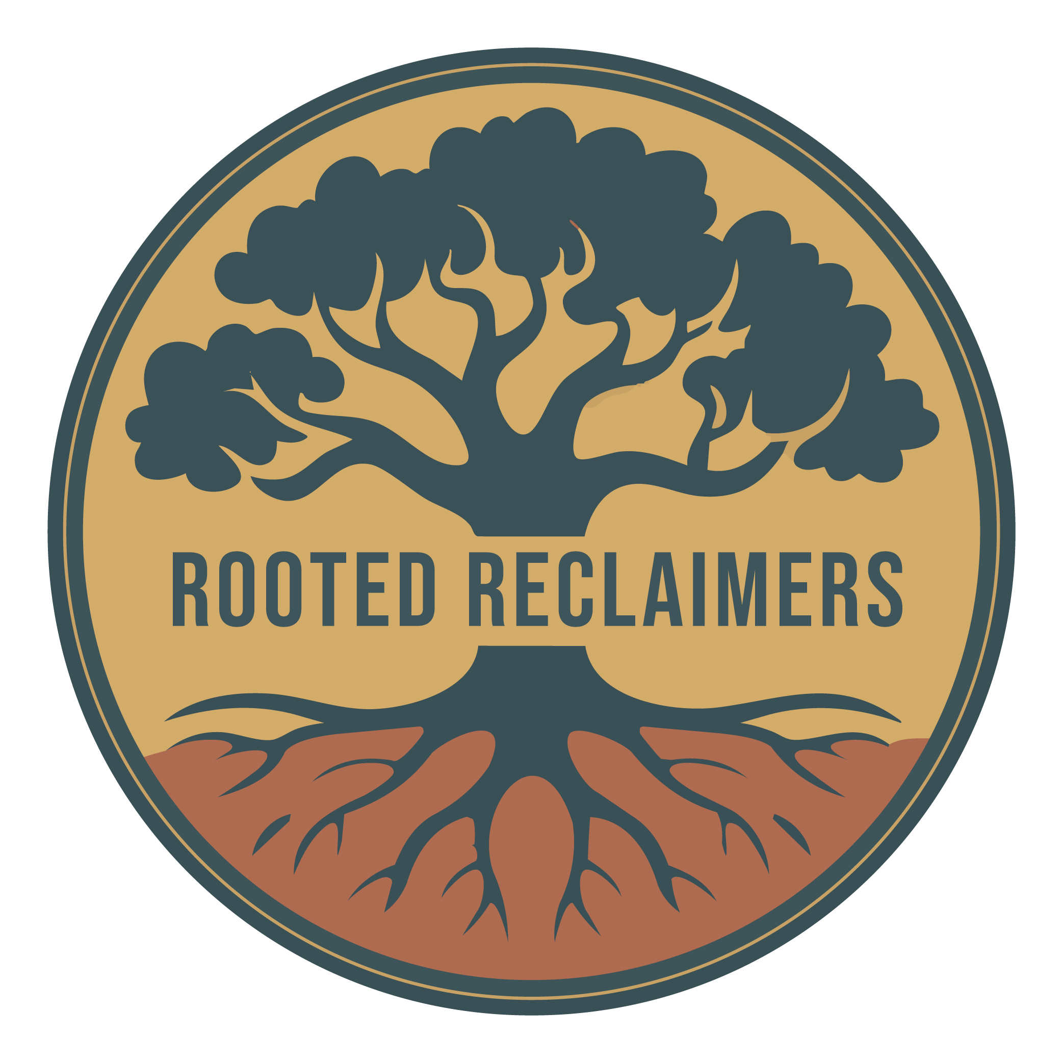 Rooted Reclaimers logo: a tree with spreading branches and roots